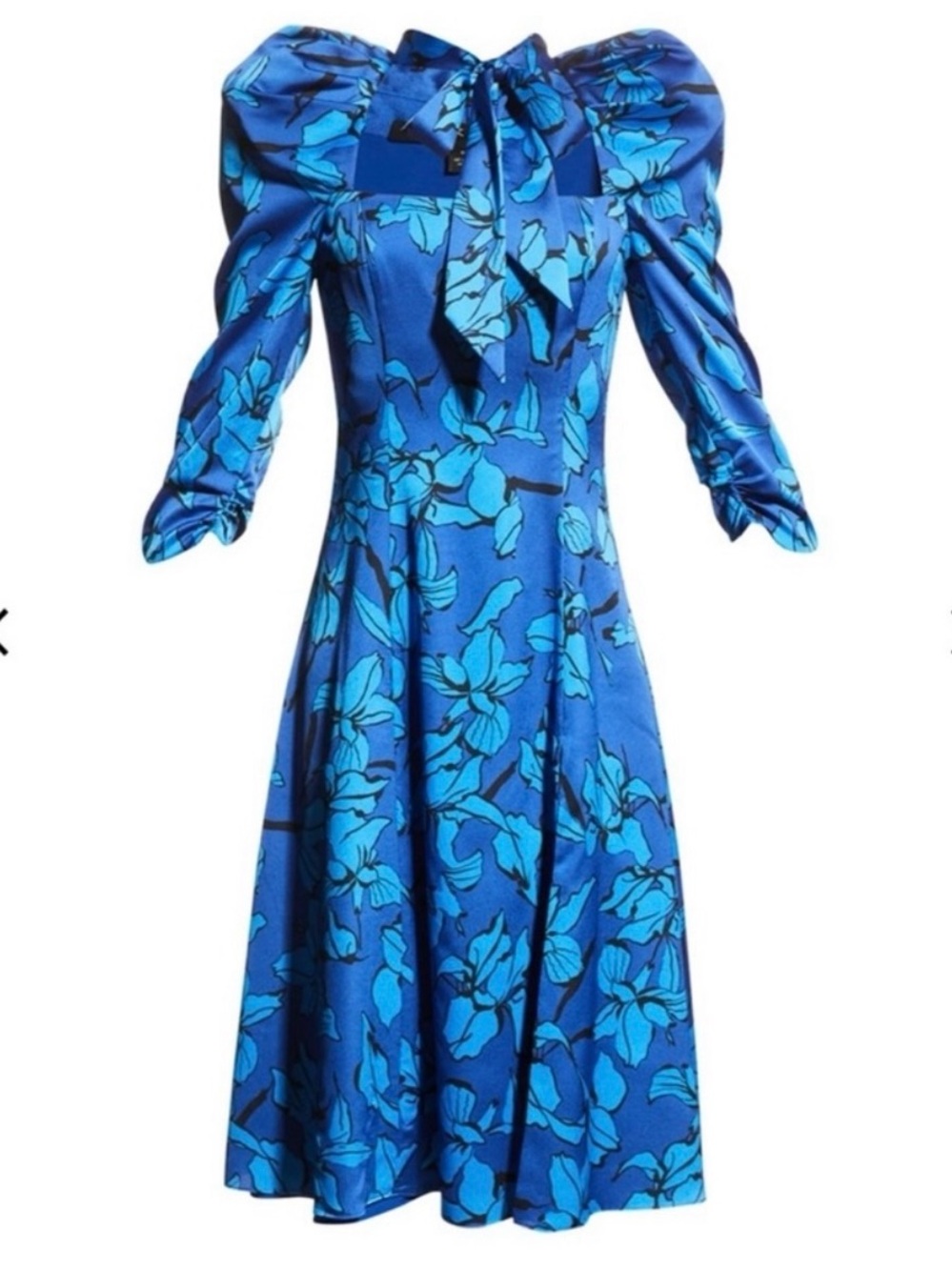 $415 Small Medium US 6 💙 Black Halo Mirabel Floral Print Puff Shoulder Dress